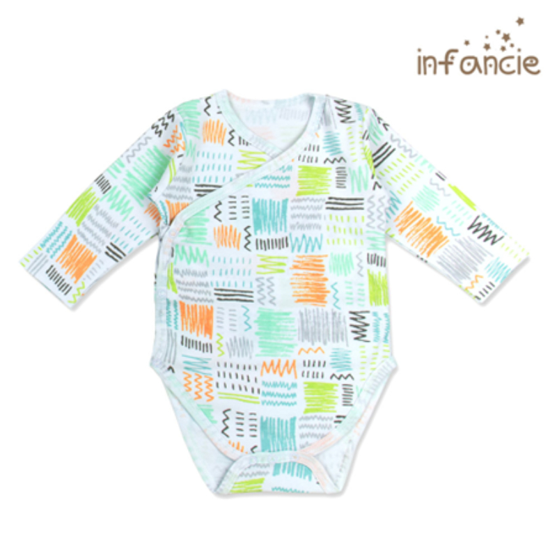 Infancie Newborn Baby Kimino Long Sleeves Bodysuit Set of 2 Pcs (100% Cotton) Grey / Green